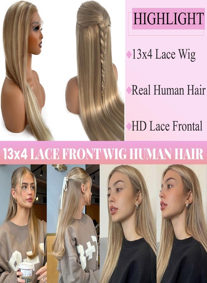 Valiilo Ombre Ash Blonde Wig Human Hair Glueless 13x4 Lace Front Wigs Pre Plucked Long Straight Frontal Lace Wigs 180% Density 20 Inch Blonde Highlight Wig with Brown Roots - Image 2